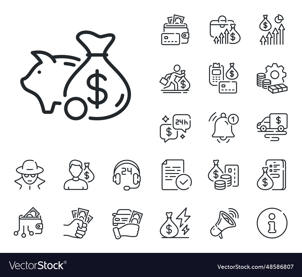 Piggy Bank Line-Symbol Münzen Geldzeichen Bargeld