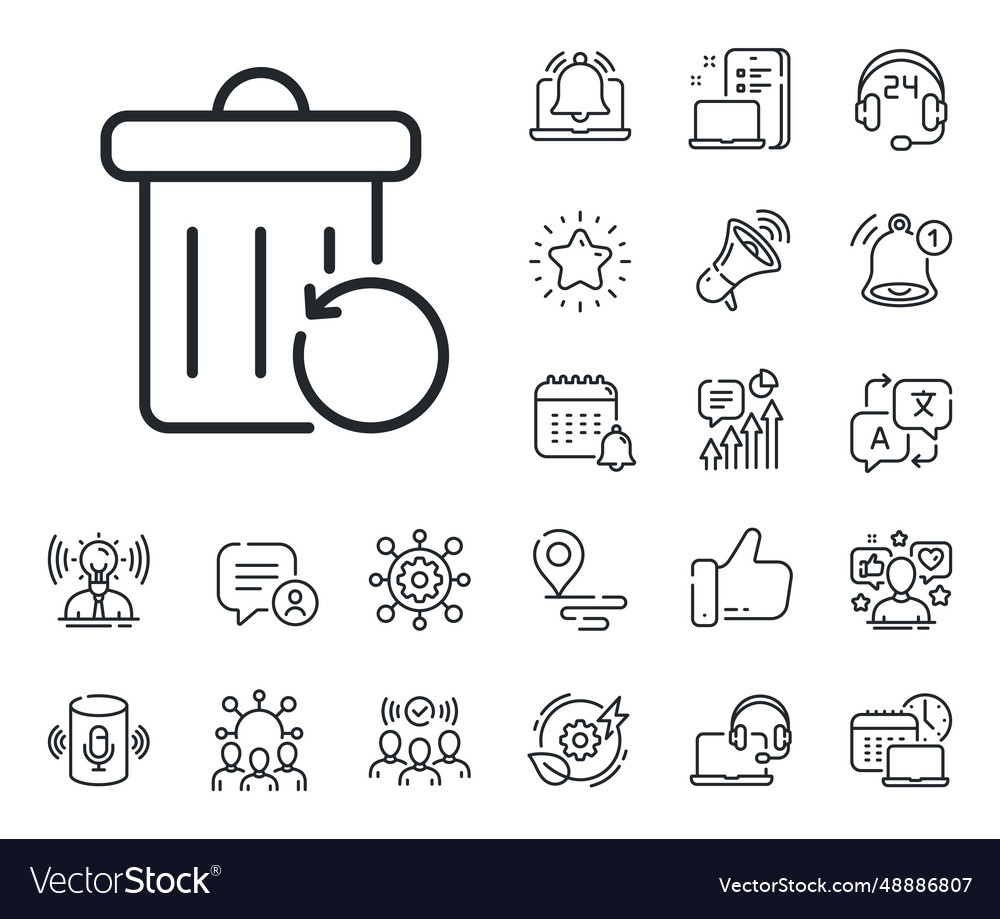 Recovery trash bin line icon backup data sign vector image Recovery trash bin line icon backup data sign