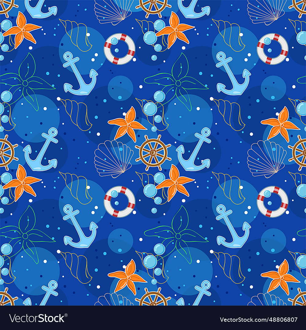 Seamless pattern with sea elements