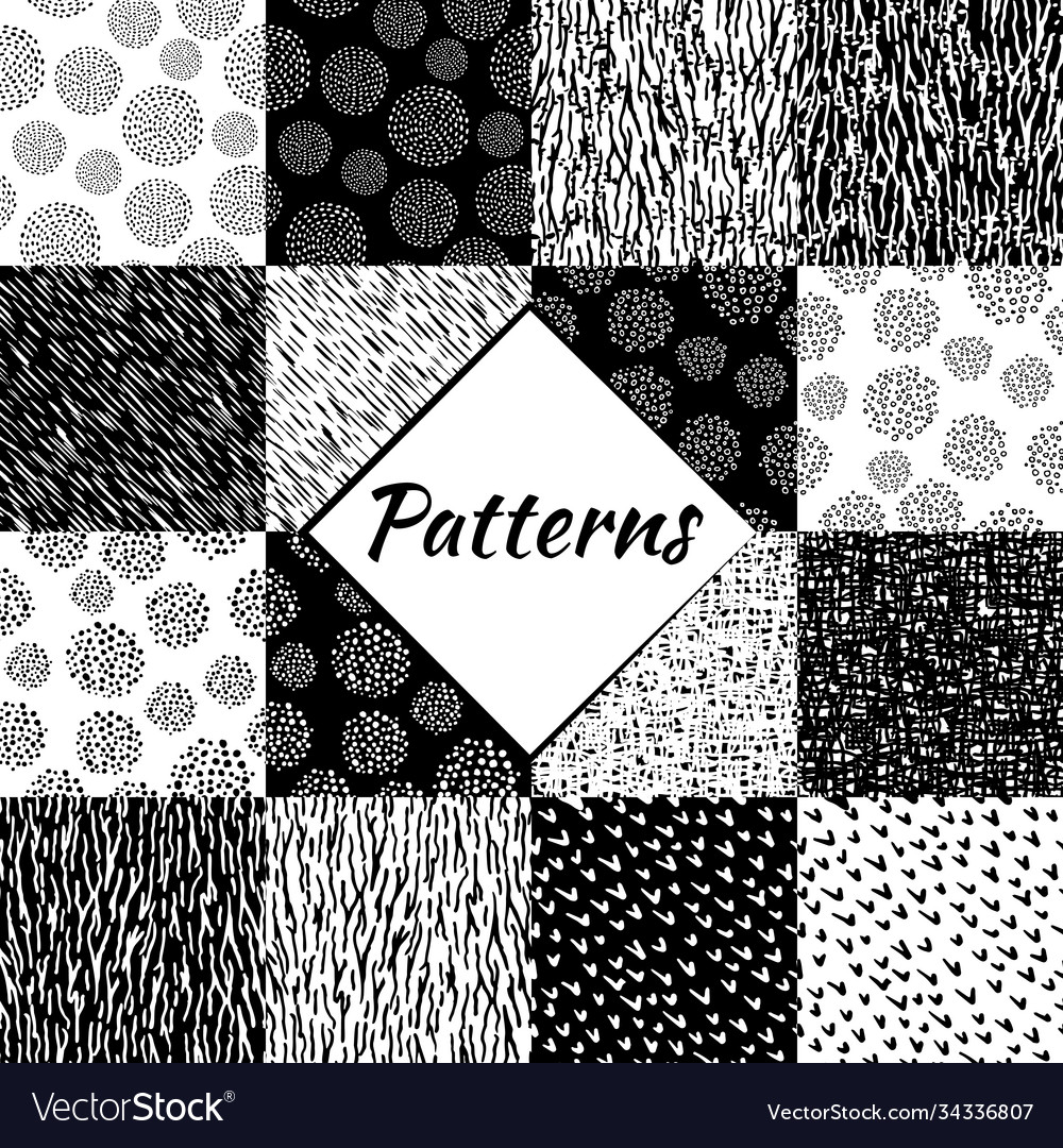 Set hand-drawn seamless patterns dots