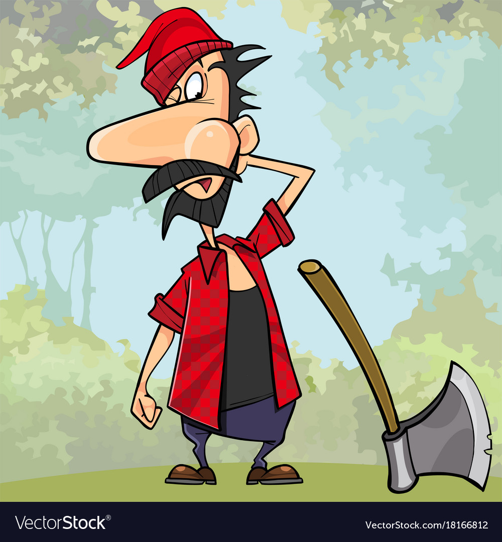 Cartoon surprised the woodcutter next to axe Vector Image