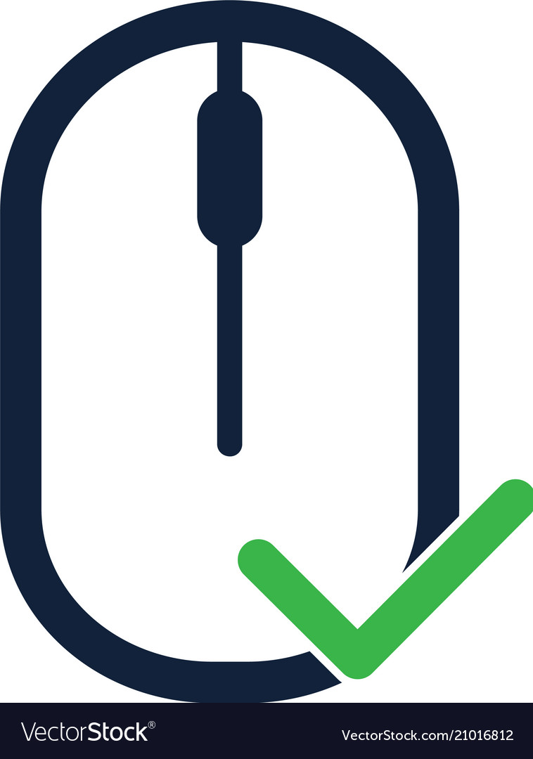 Computer mouse icon with thick green check mark Vector Image
