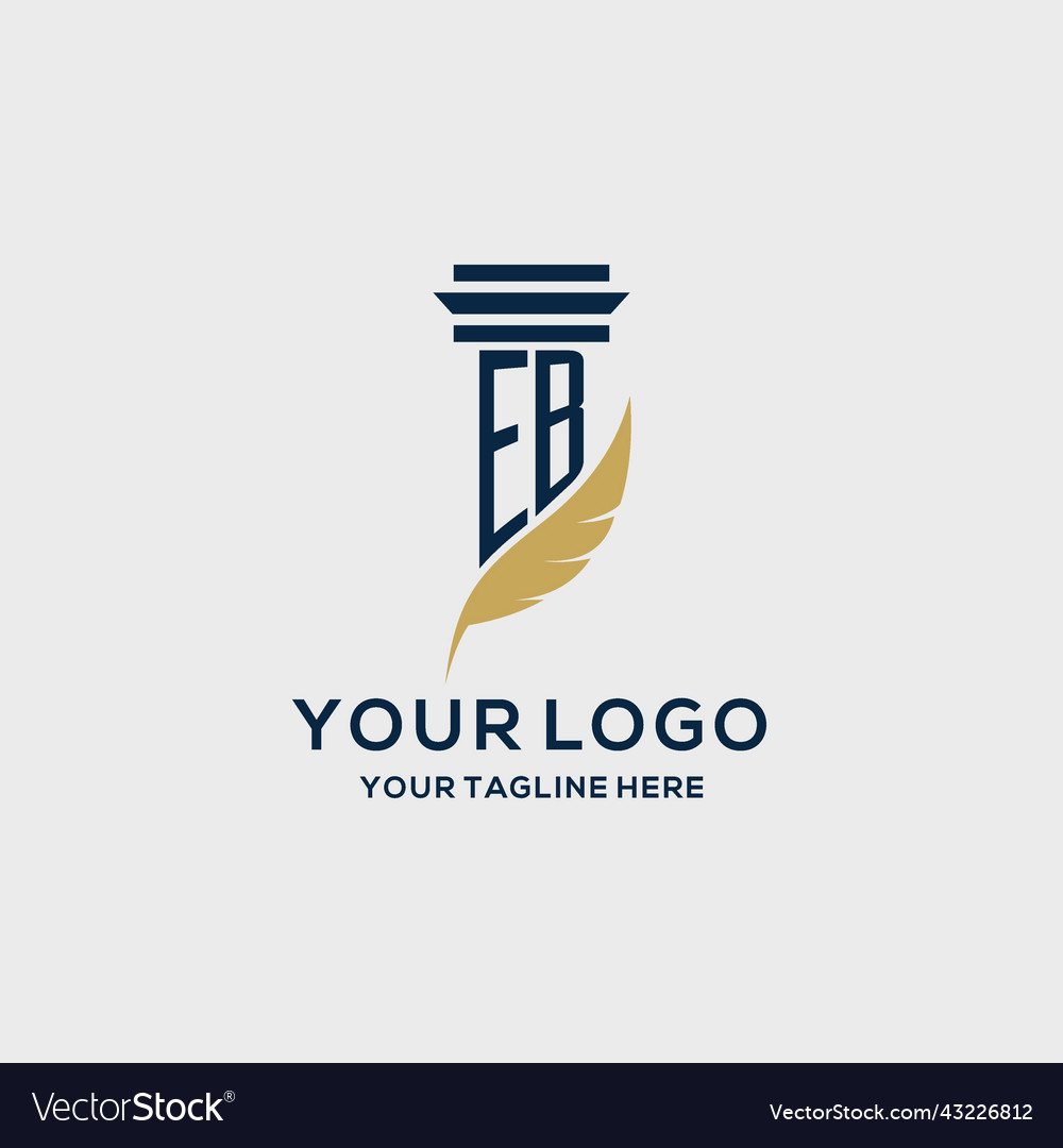 Monogram initial logo with pillar and feather