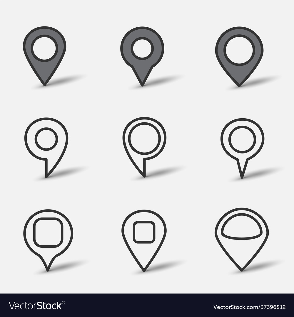 Outline and color fill pin object sign set vector image Outline and color fill pin object sign set