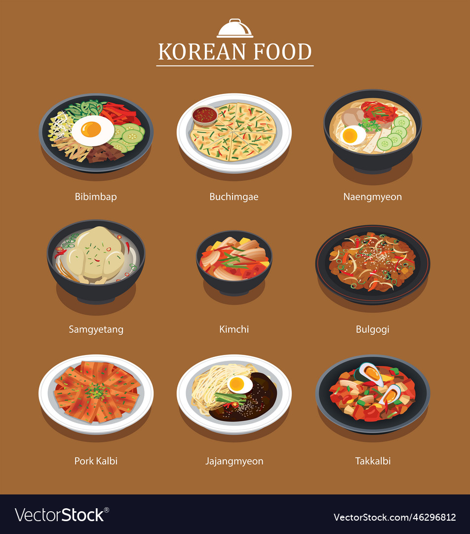 Set of korean food menu asia street Royalty Free Vector