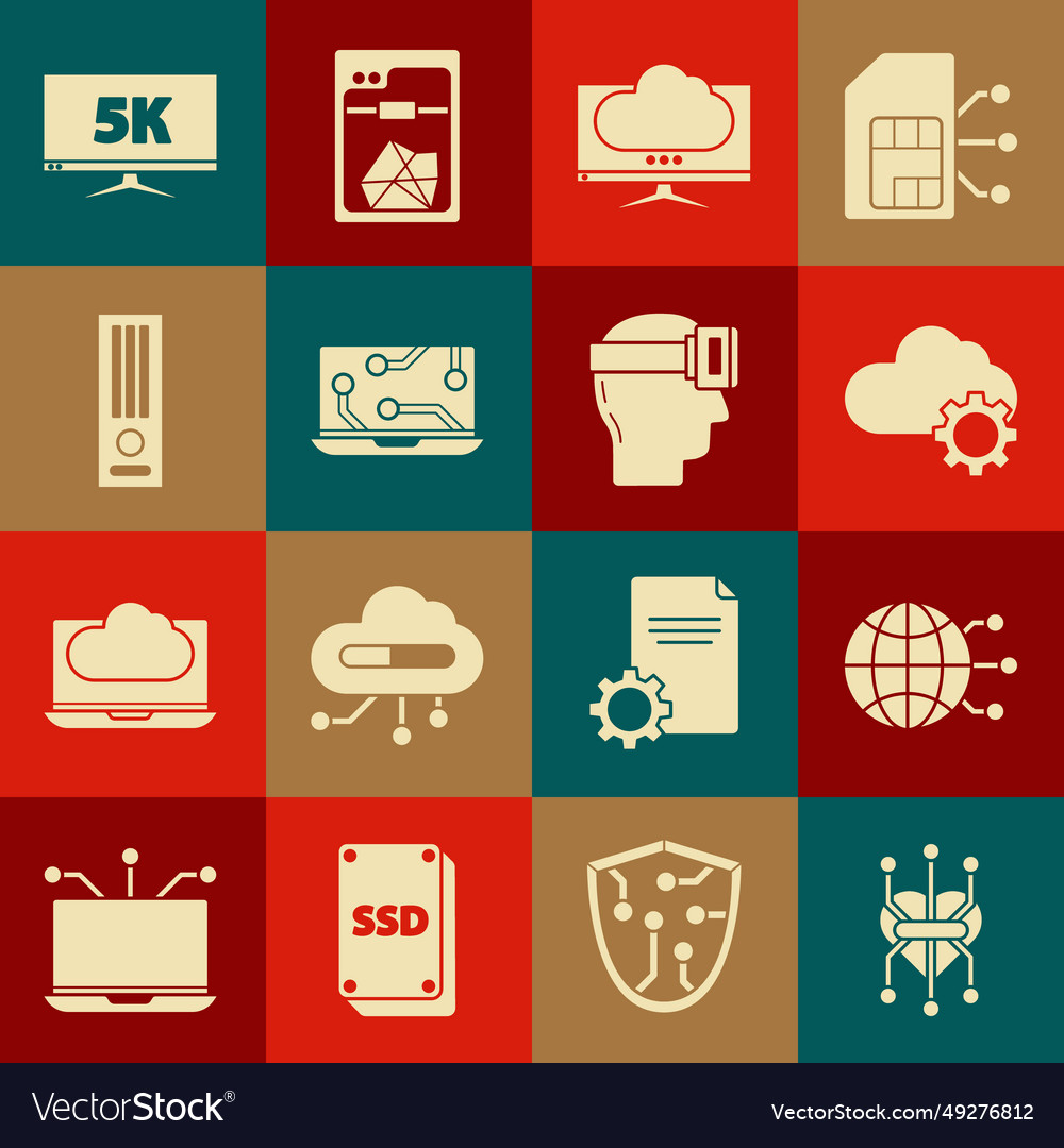 Set processor cloud data transfer and storage vector image Set processor cloud data transfer and storage