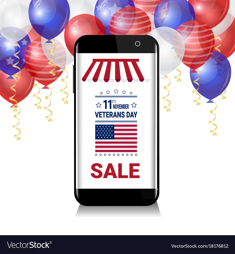 Smart phone with sale for veteran day message over