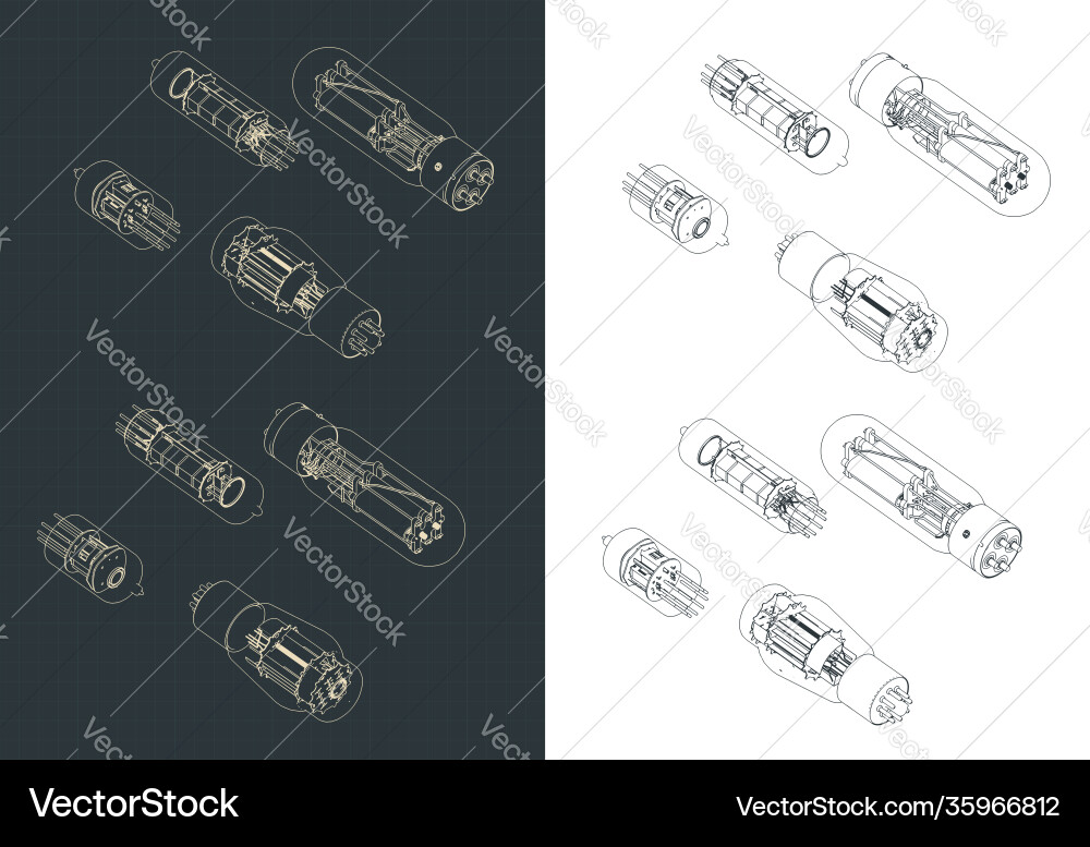 Vacuum tube set isometric drawings Royalty Free Vector Image