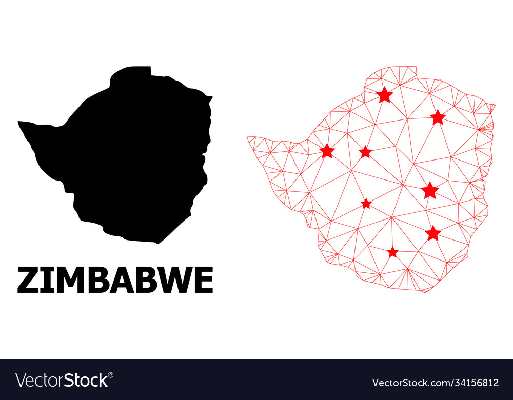 Wire frame polygonal map zimbabwe with red vector image Wire frame polygonal map zimbabwe with red