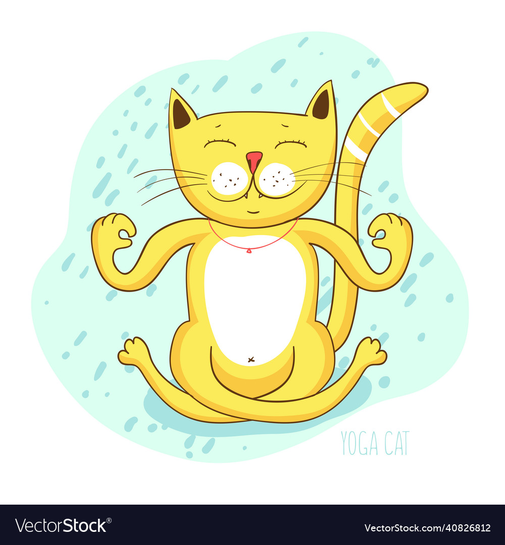 With yellow yoga cat character Royalty Free Vector Image