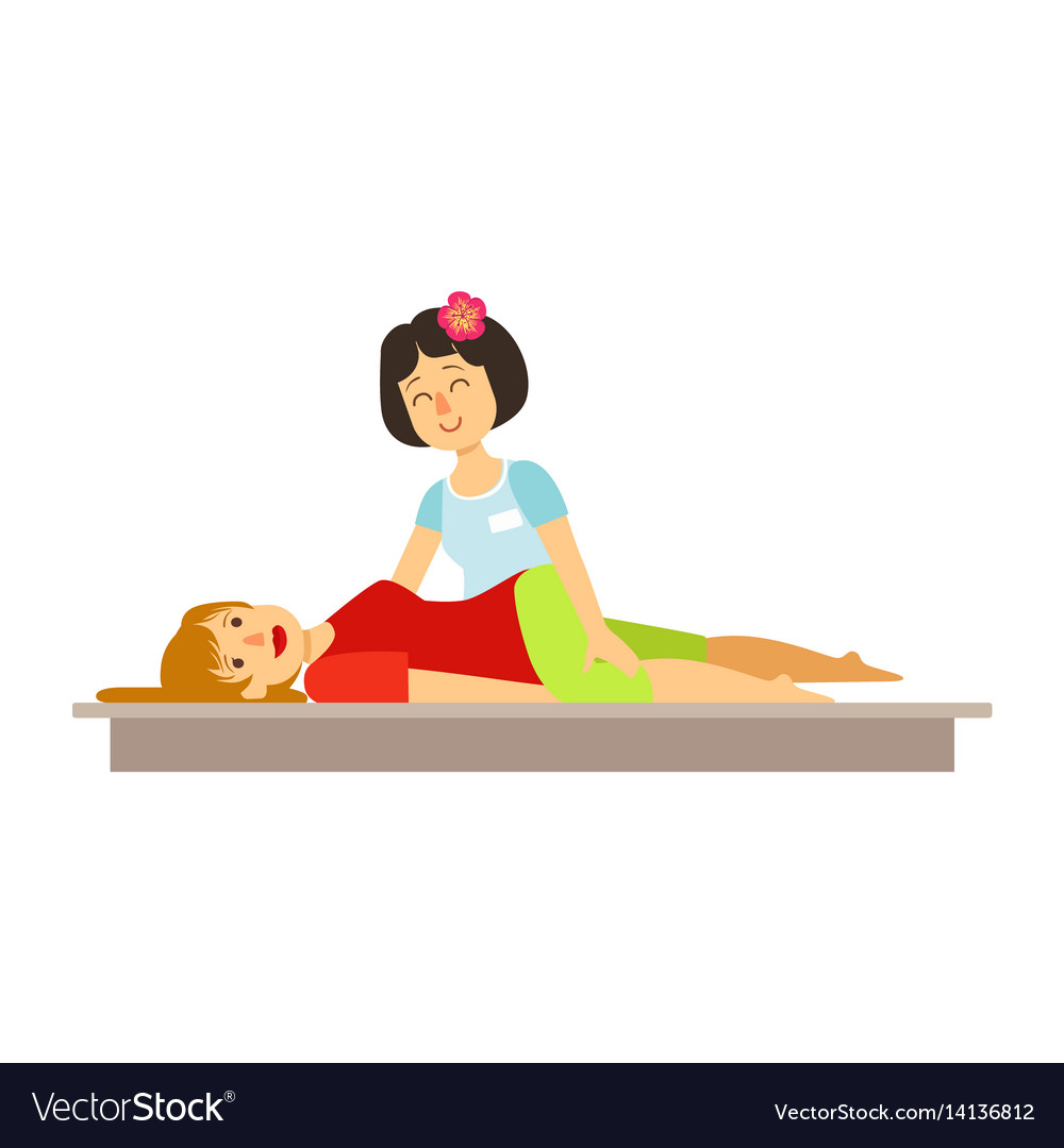 Woman Having A Thai Massage Colorful Cartoon Vector Image 