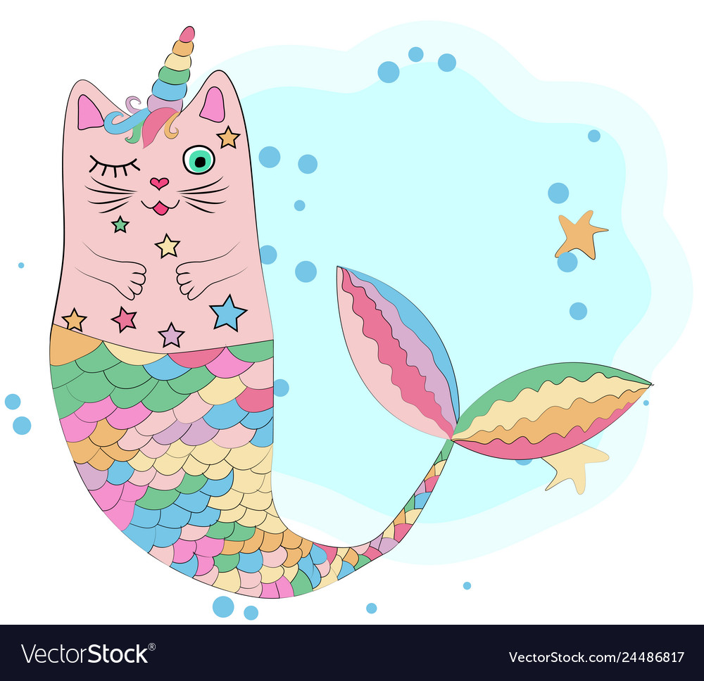 Cat unicorn with a mermaids tail in the colors