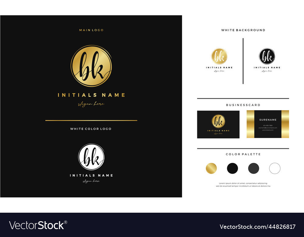 Circle golden letter bk b k initial logo design Vector Image