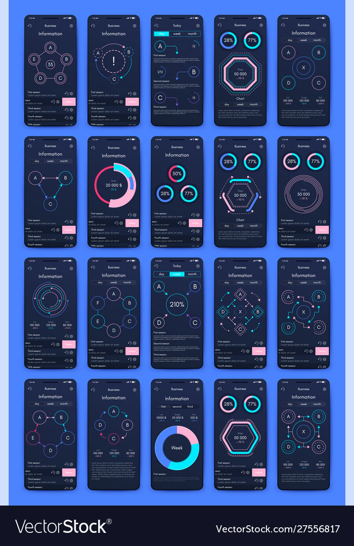 Different ui ux gui screens and flat web icons Vector Image