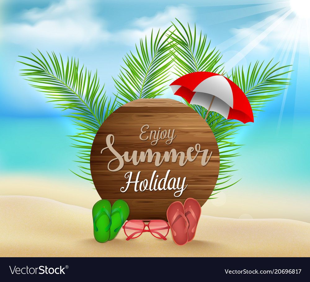 Download Enjoy summer holiday on circle wood background Vector Image