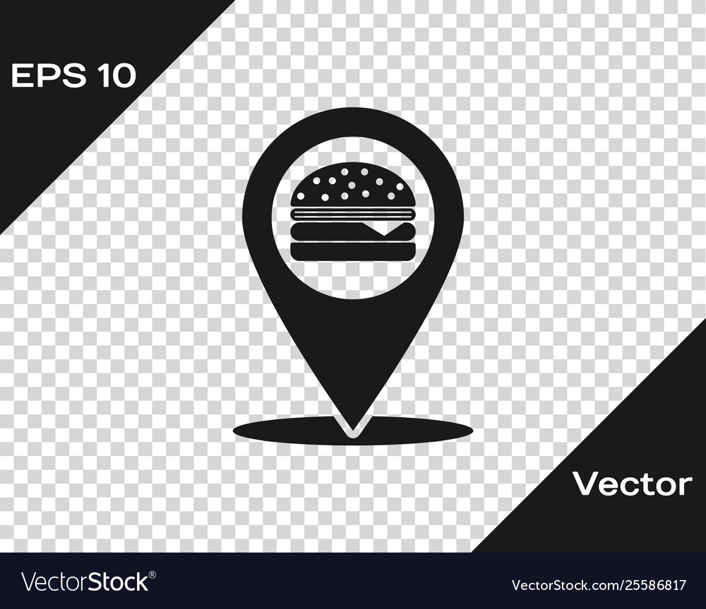 Grey map pointer with fast food burger icon