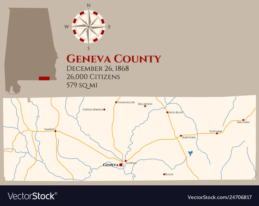 Geneva County Alabama Gis Map Map Of Geneva County In Alabama Royalty Free Vector Image