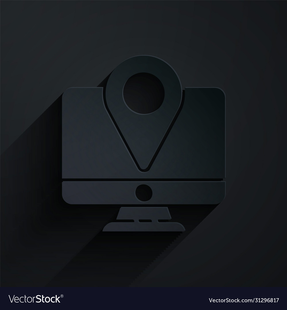 Paper cut computer monitor and folded map vector image Paper cut computer monitor and folded map