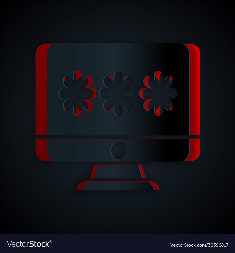 Paper cut monitor with password notification icon vector image Paper cut monitor with password notification icon