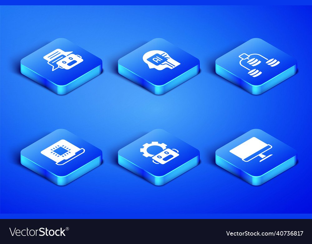 Set computer monitor chat bot robot setting vector image Set computer monitor chat bot robot setting