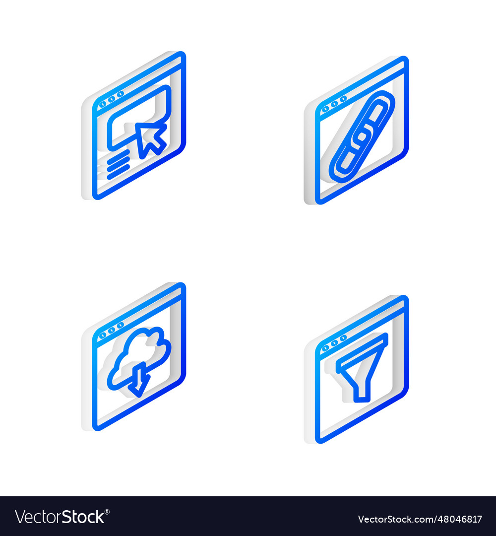 Set isometric line browser window ui or ux design vector image Set isometric line browser window ui or ux design