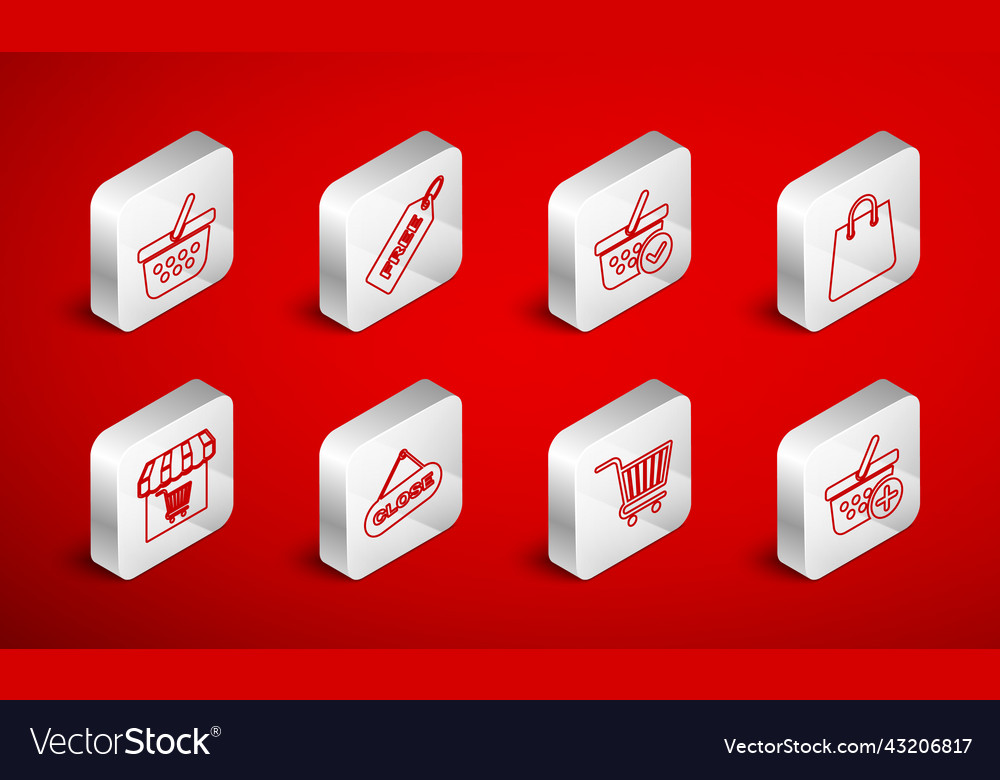 Set line add to shopping basket price tag vector image Set line add to shopping basket price tag
