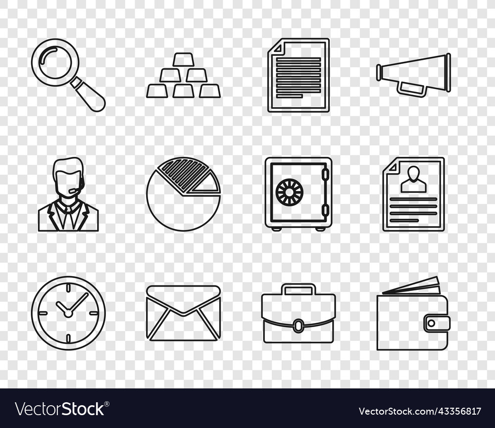Set line clock wallet document envelope vector image Set line clock wallet document envelope