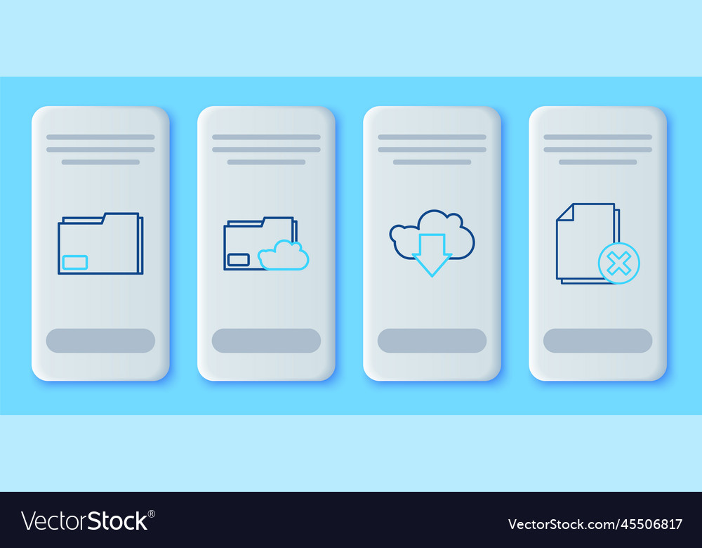 Set line cloud storage text document folder vector image Set line cloud storage text document folder