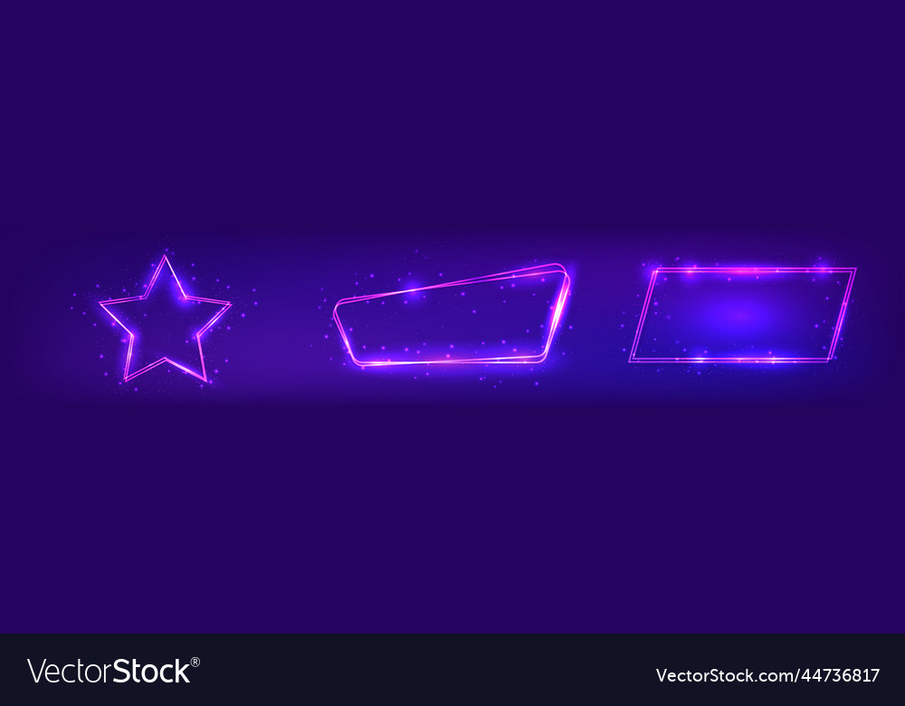Set of three neon double frames with shining Vector Image Set of three neon double frames with shining