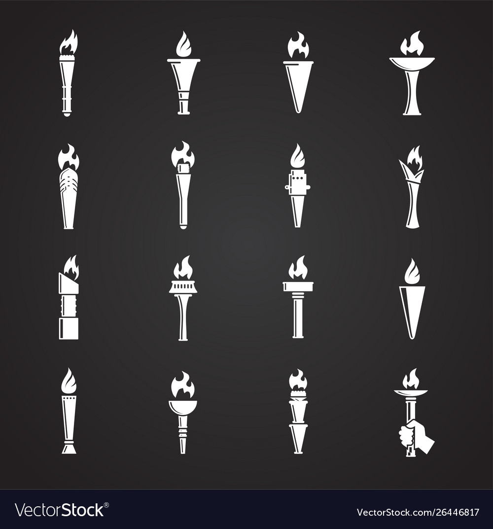 Torch icons set on background for graphic and web vector image Torch icons set on background for graphic and web