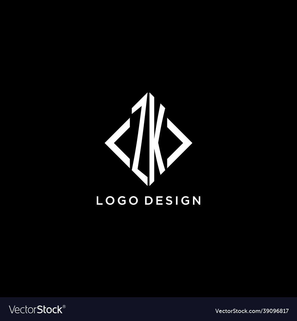 Zk initial monogram with rhombus shape logo design