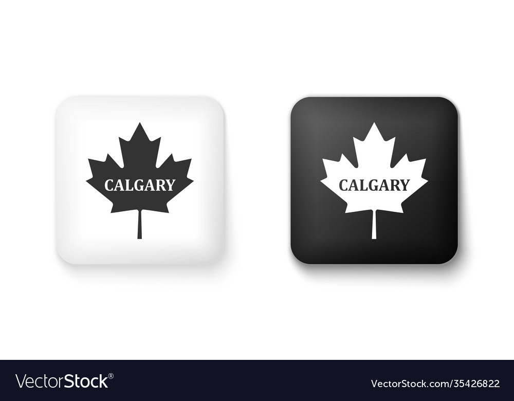 Black and white canadian maple leaf with city name