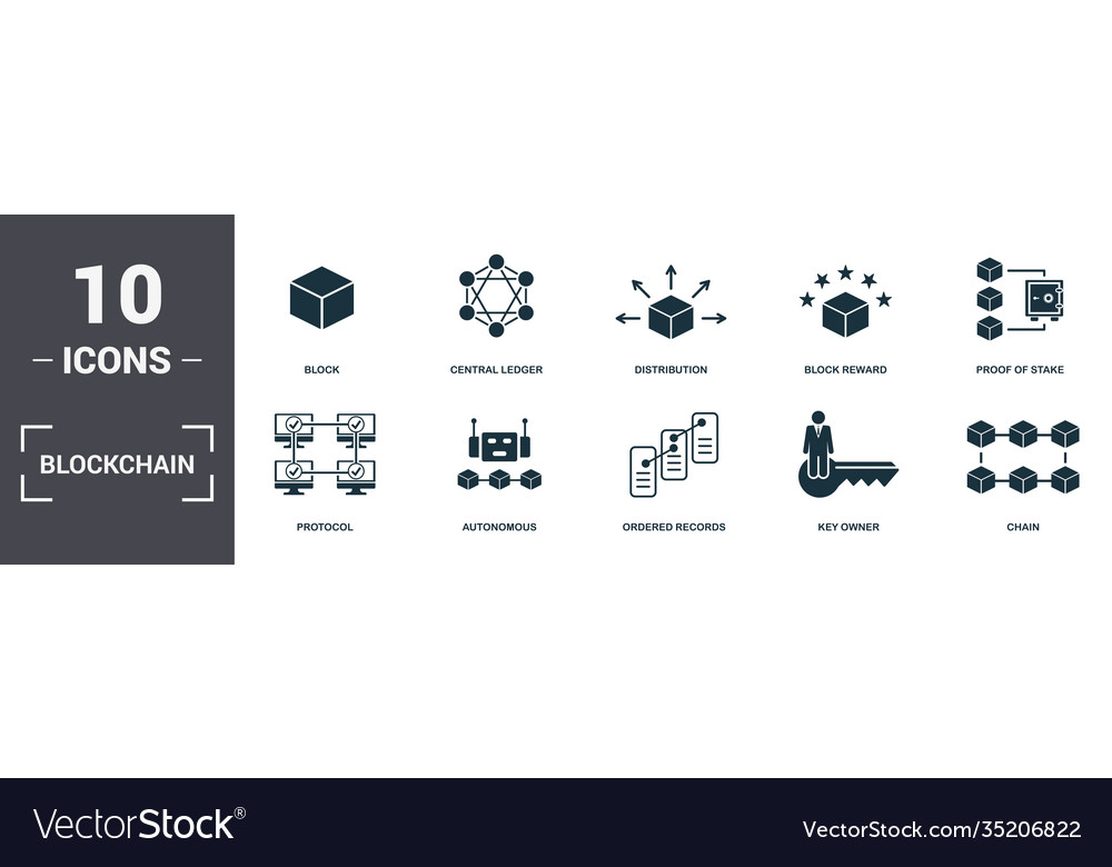 Blockchain set icons collection includes simple