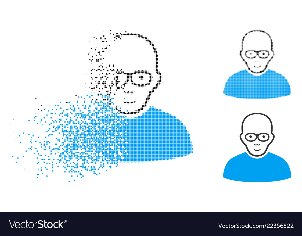 Broken pixelated halftone bald man icon with face vector image Broken pixelated halftone bald man icon with face