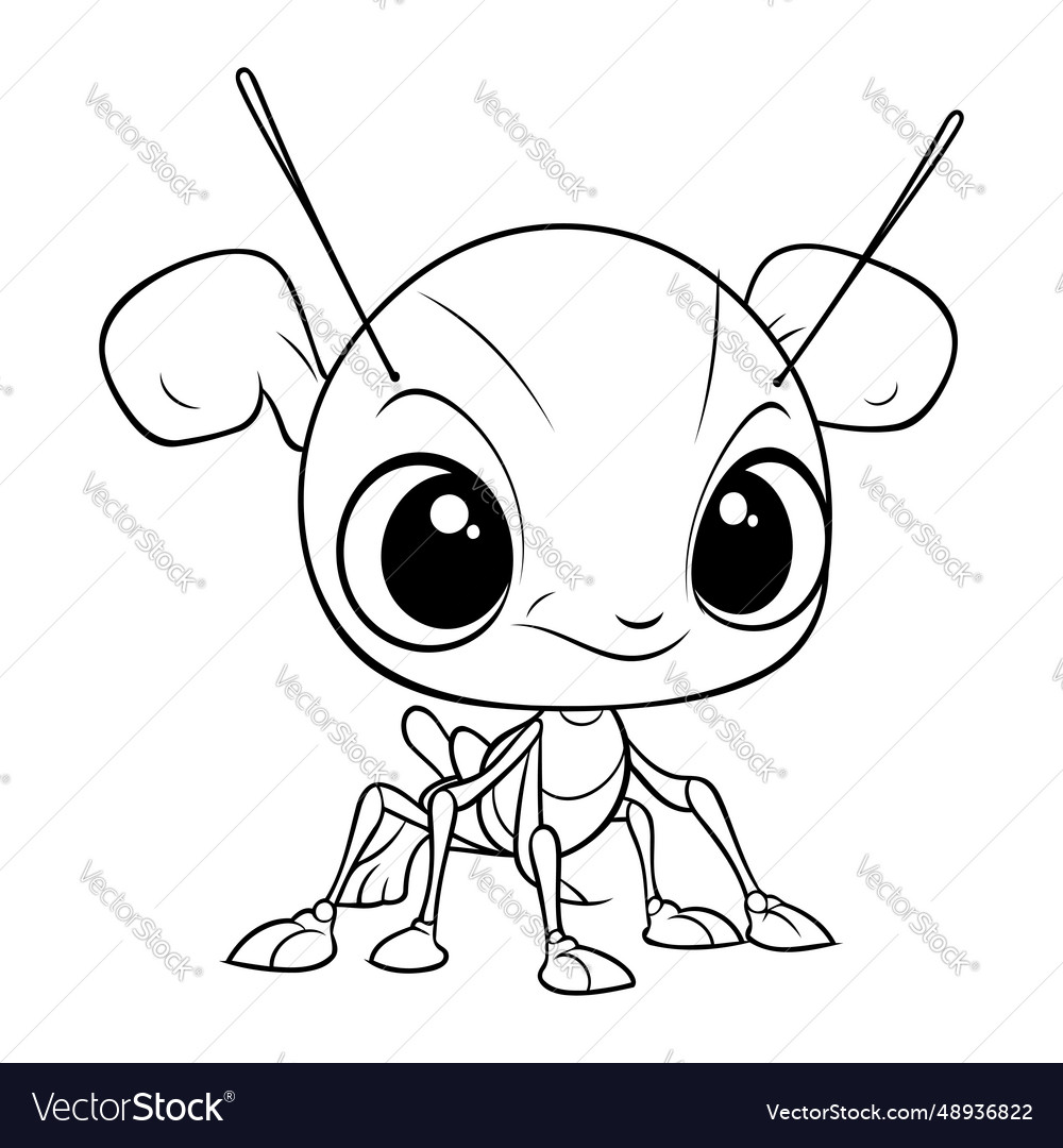 Cute cartoon ant black and white for coloring book