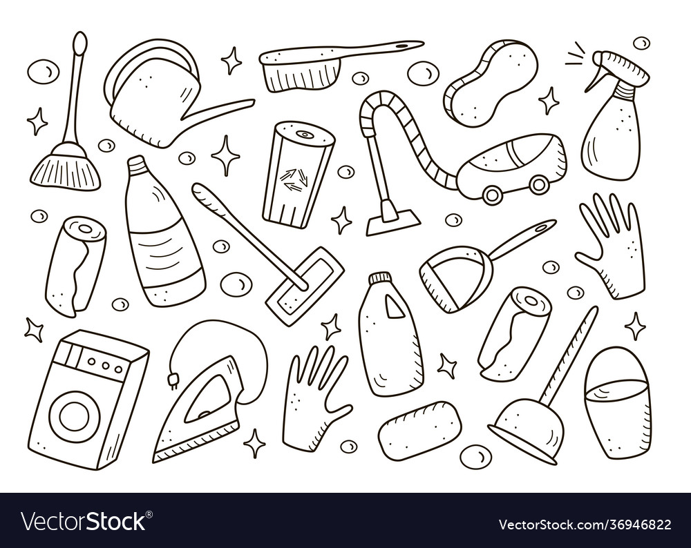 Doodle style cleaning elements a set Royalty Free Vector