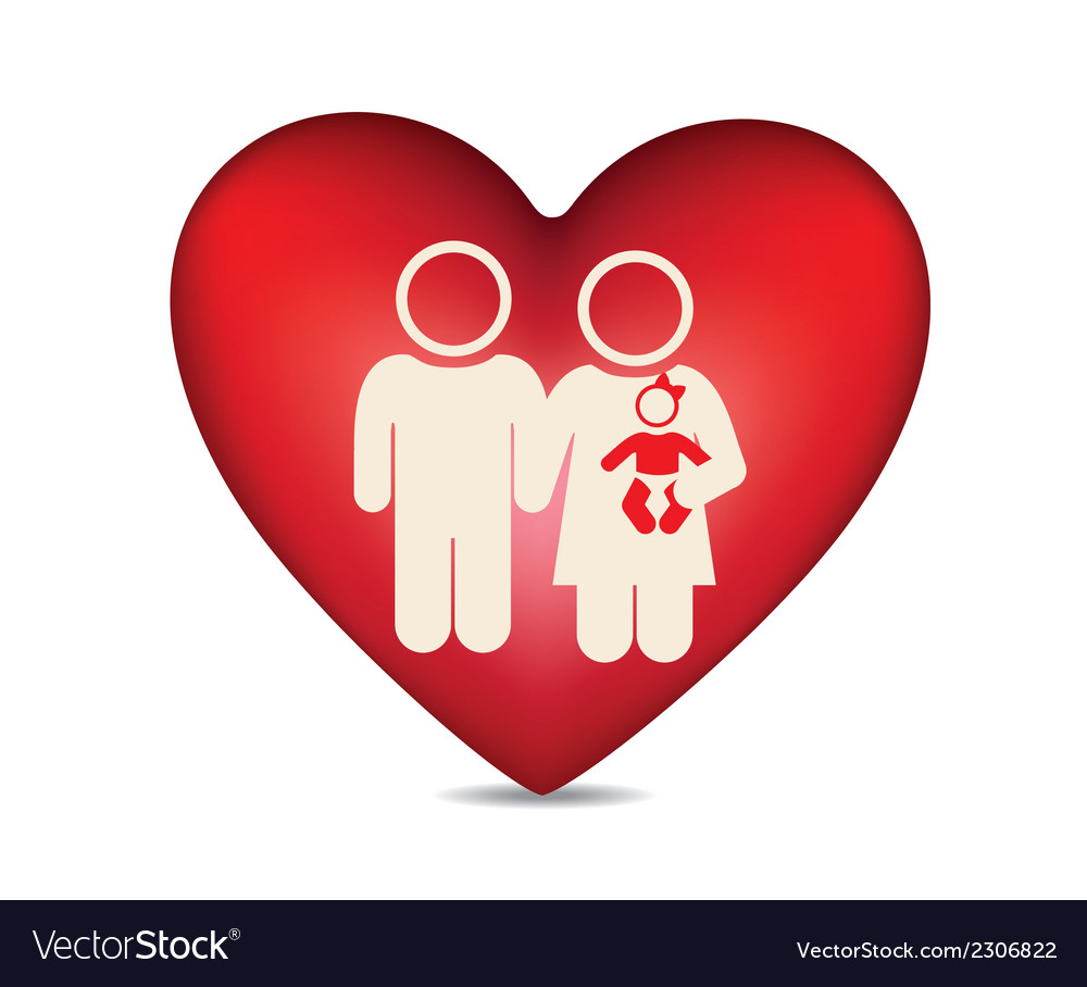 Family icons on heart isolated white background