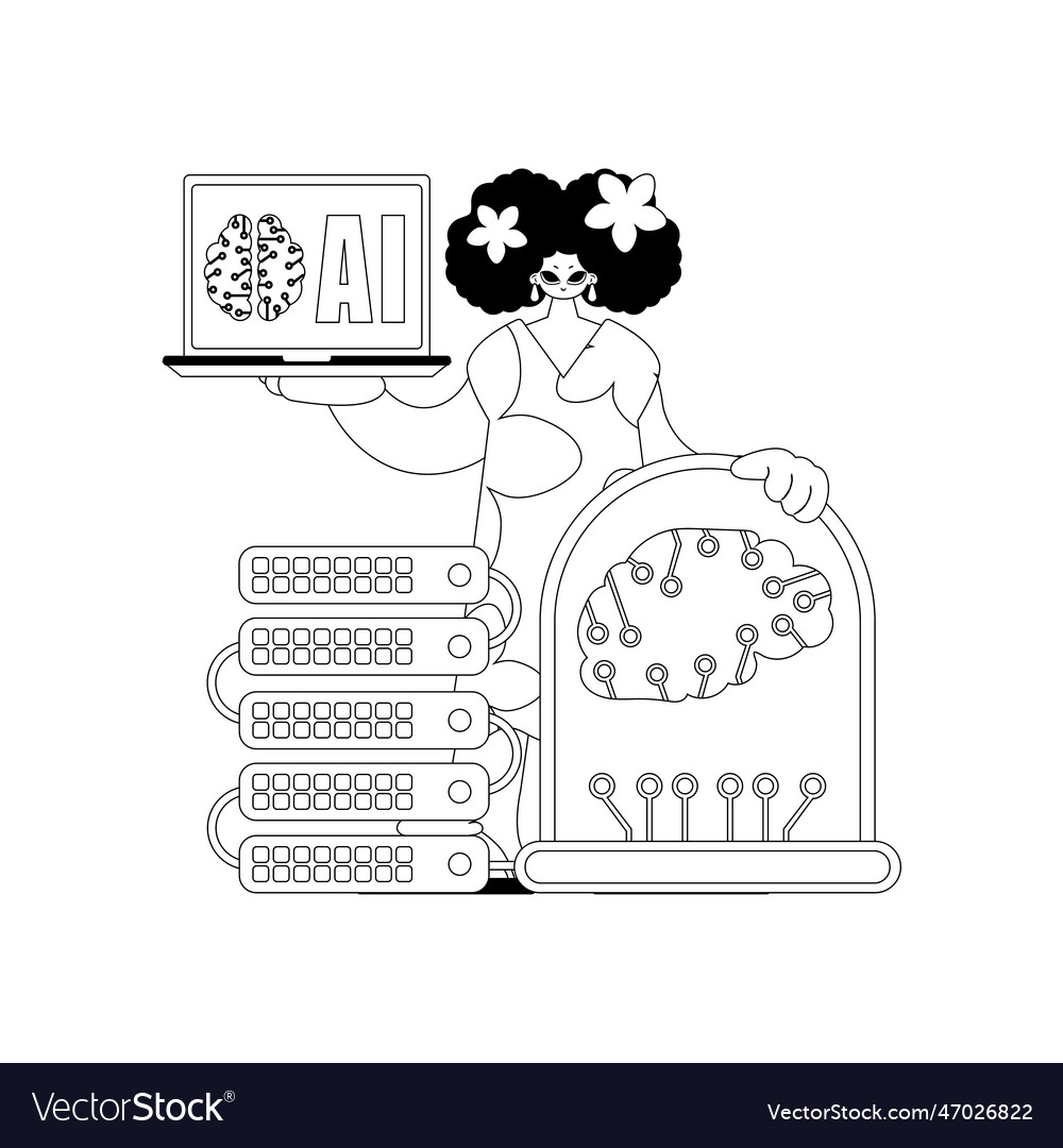 Girl displaying ai model rendered with lines vector image Girl displaying ai model rendered with lines