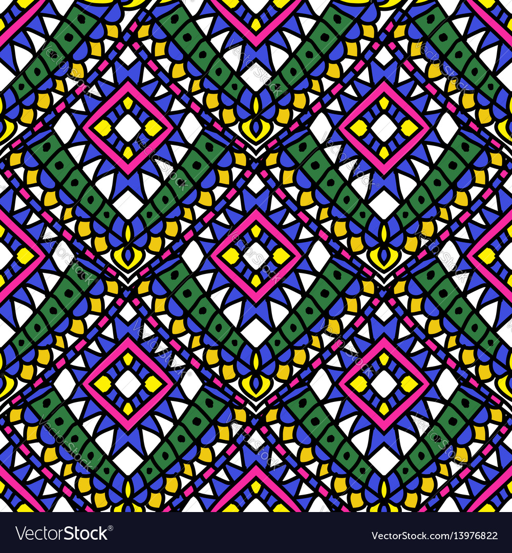 Green colored summer ethnic seamless pattern