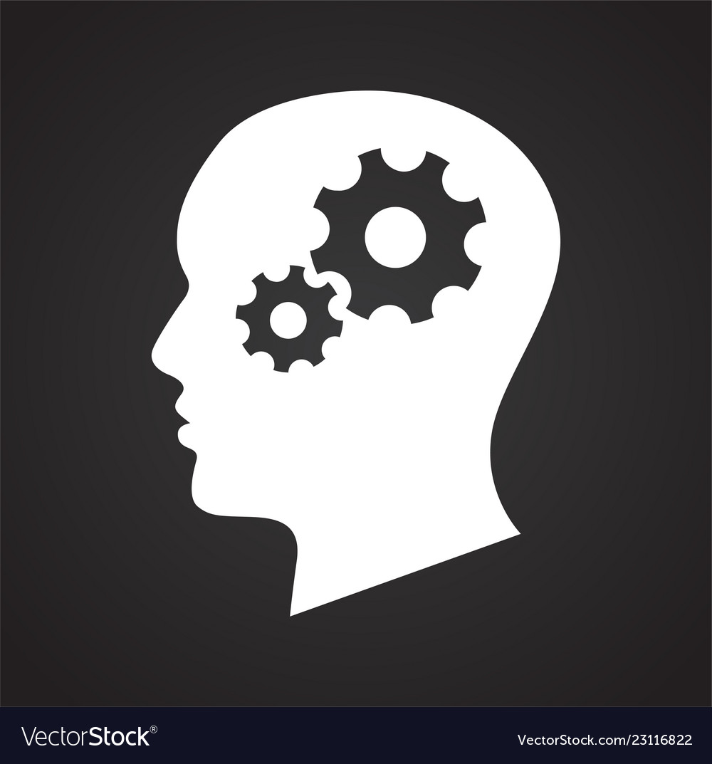 Human head with gears icon on black background Vector Image