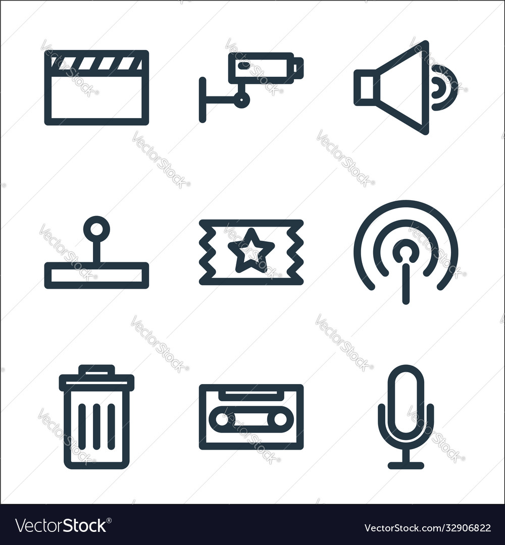 Multimedia line icons linear set quality vector image Multimedia line icons linear set quality