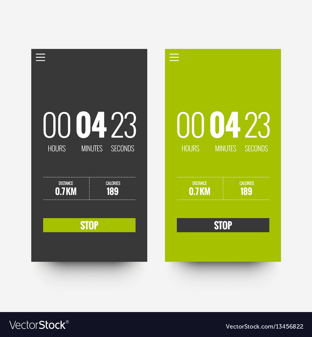 Running timer app ui with distance and calories