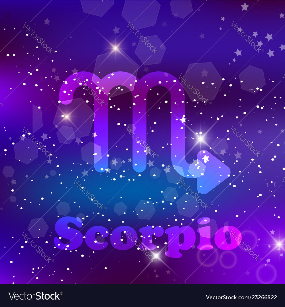 Scorpio zodiac sign on a cosmic purple background Vector Image