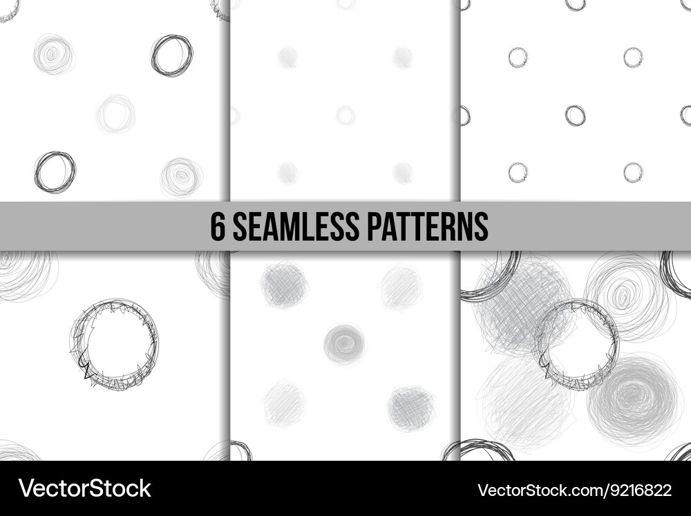 Scribble circles seamless pattern set Royalty Free Vector