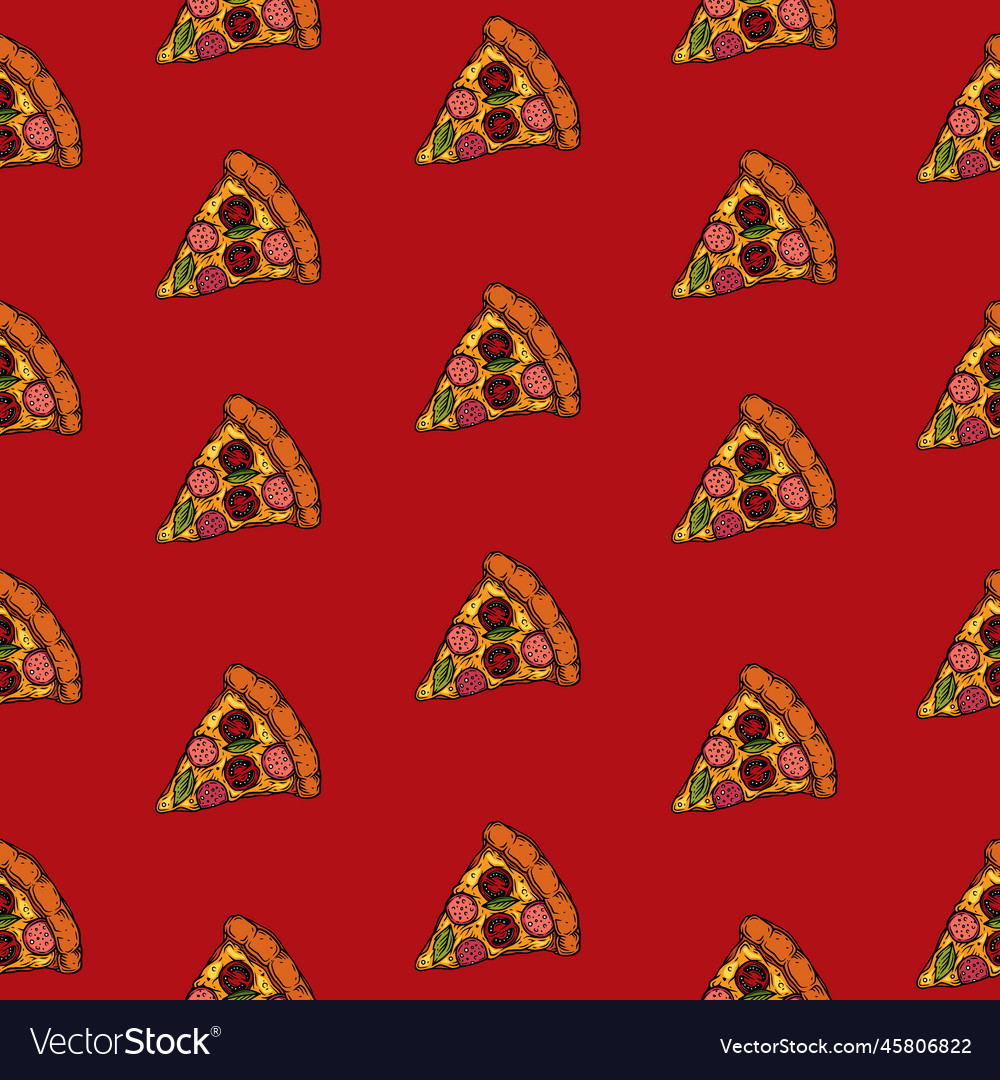 Seamless pattern of a pizza slice vector image Seamless pattern of a pizza slice