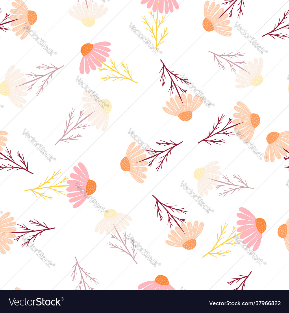 Seamless pattern with botanic camomile doodle vector image Seamless pattern with botanic camomile doodle
