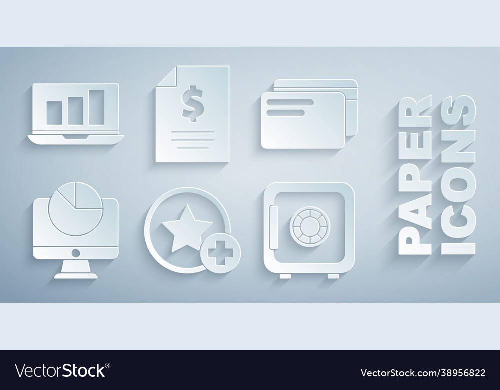 Set star credit card computer monitor with graph vector image Set star credit card computer monitor with graph