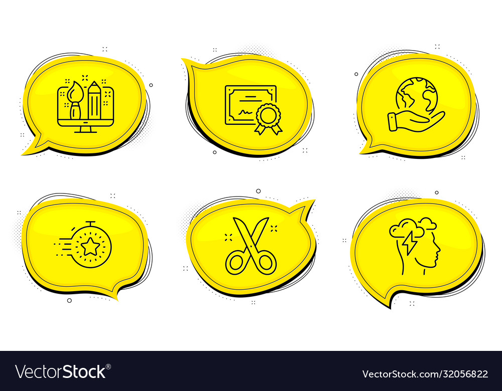 Timer scissors and creative design icons set vector image Timer scissors and creative design icons set