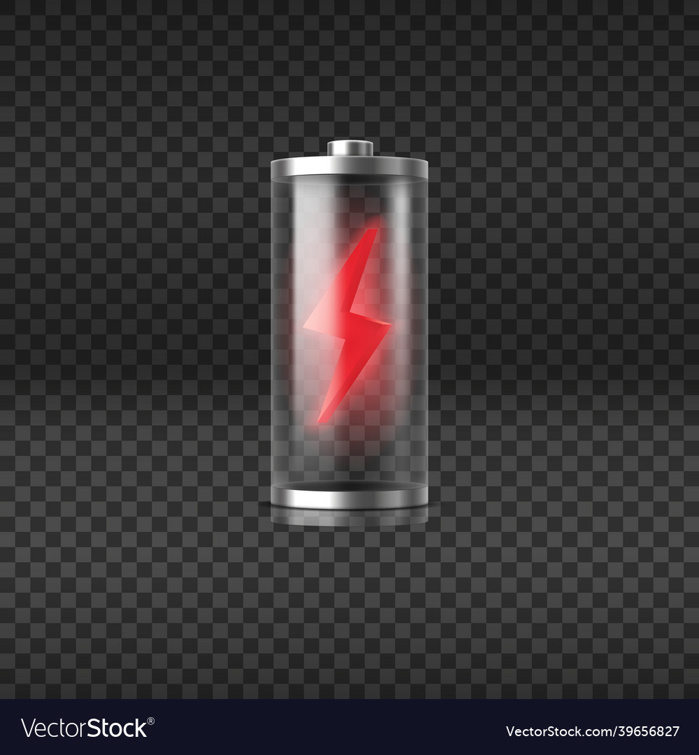 Discharged empty battery glowing with red light vector image Discharged empty battery glowing with red light