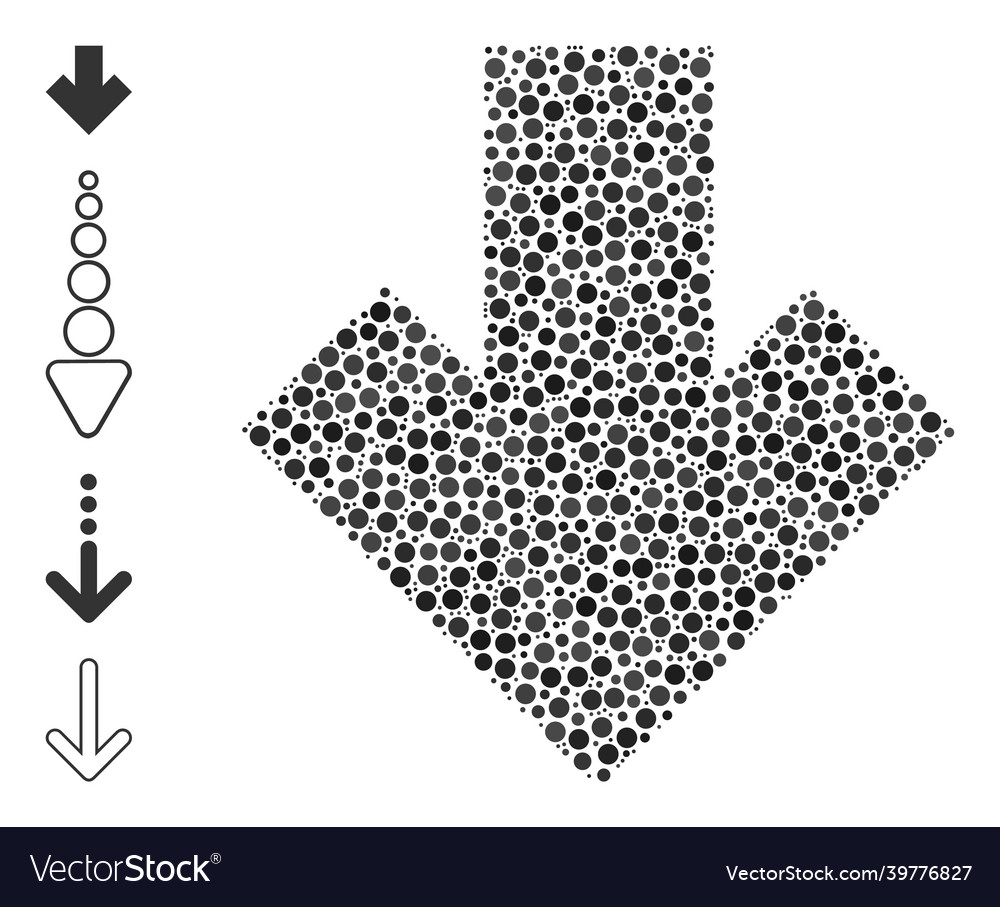 Dotted arrow down mosaic of round dots and similar Vector Image Dotted arrow down mosaic of round dots and similar